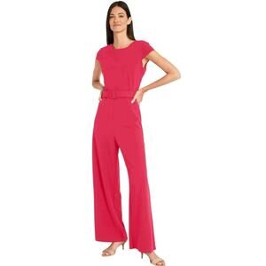 Maggy London Womens Belted Wide Pant Leg Jumpsuit Berry Size 10